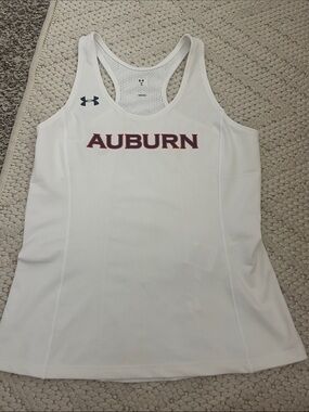 Under Armour White Auburn Racerback Tank with Navy/Orange Logo